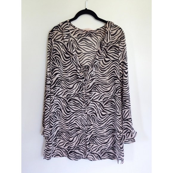 Victoria’s Secret Pink & Black Zebra Print Long Sleeve Pajama Top Sheer Size Med - Picture 5 of 14